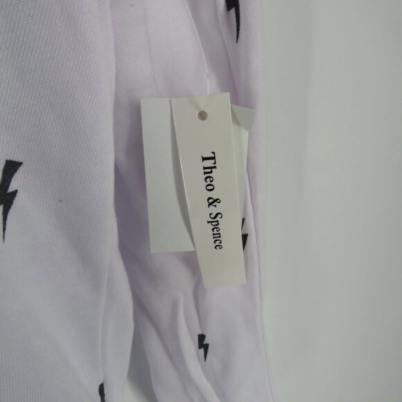 Theo & Spence Medium White Hoodie Black Lightning Print NWT $68 - Picture 4 of 5